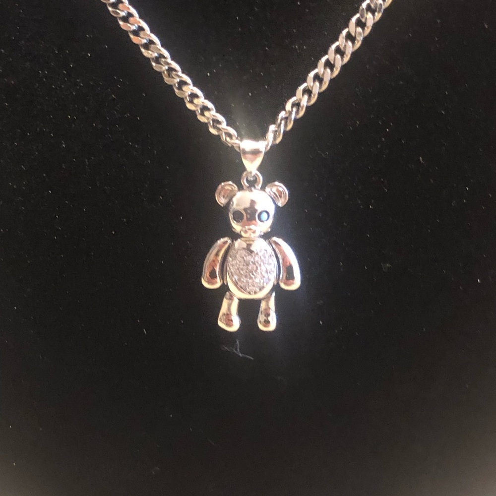 Silver Teddy Bear Pendant Necklace